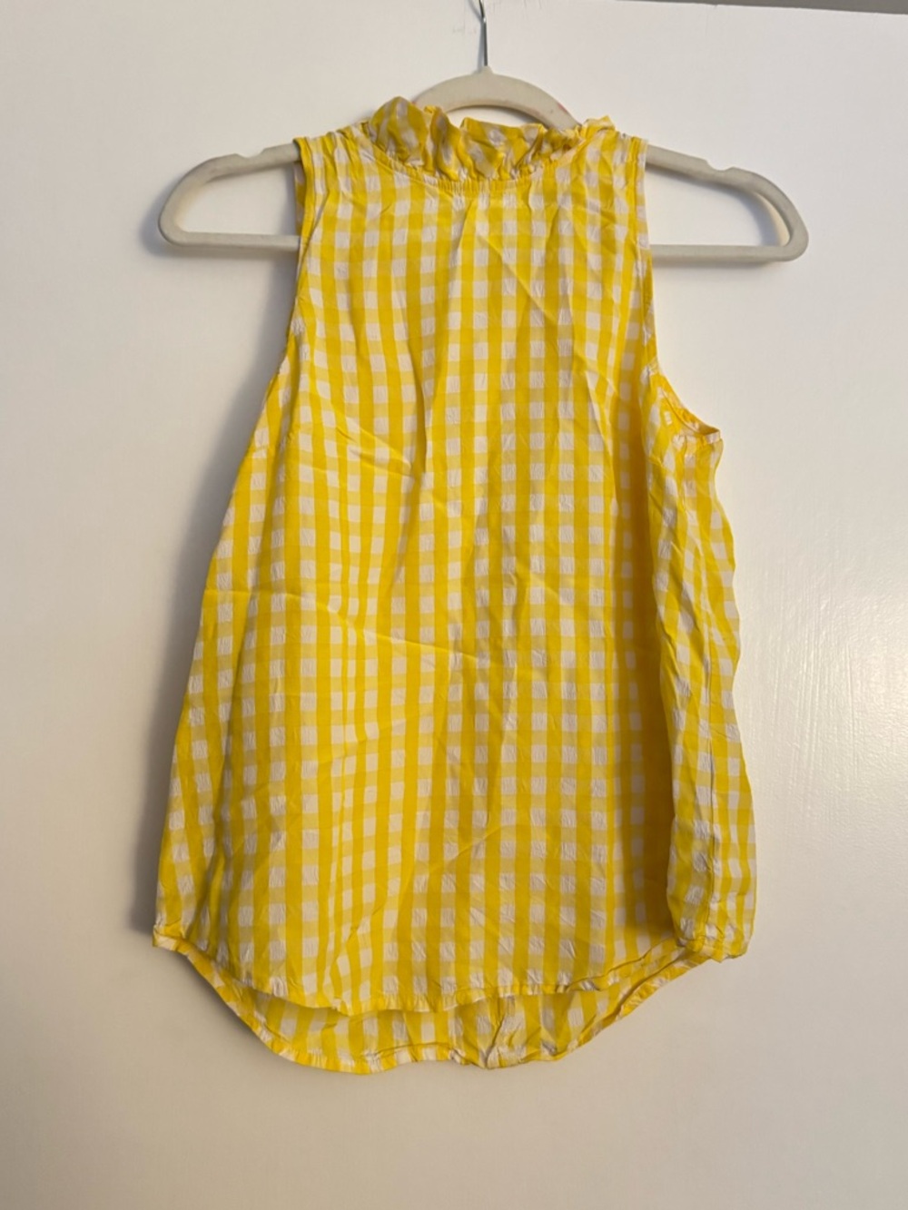 J. Crew Yellow Gingham Ruffle Neck Top